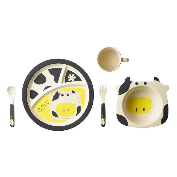 Bamboo Kids 5 Piece Black Cow Dinnerware Set