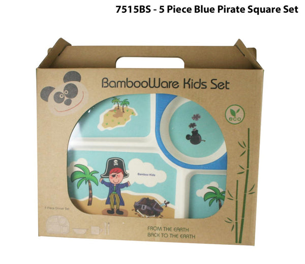 Bamboo Kids 5 Piece Blue Pirate Dinnerware Set