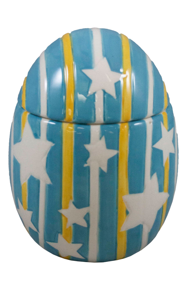 Blue Ceramic Egg with Star Pattern