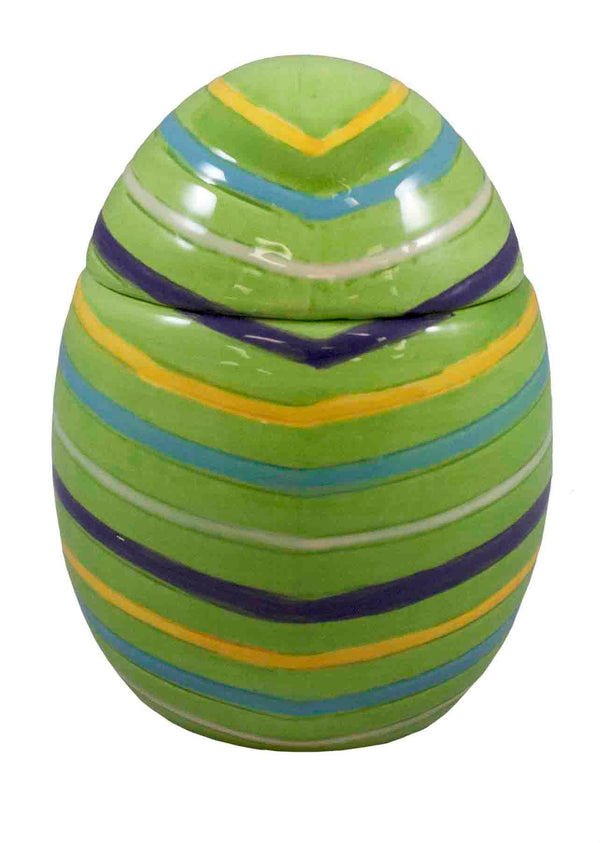 Green Ceramic Egg with Stripes