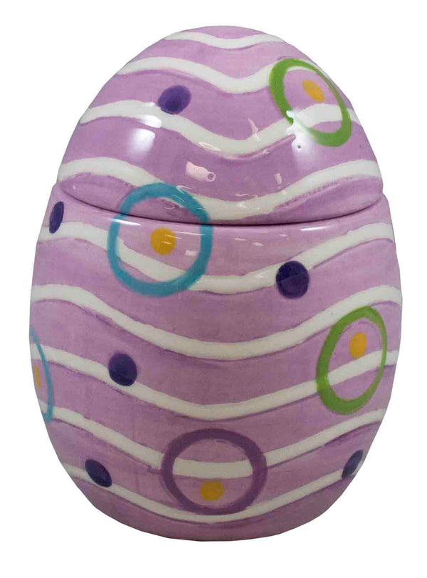 Purple Ceramic Egg with Dots and Stripes