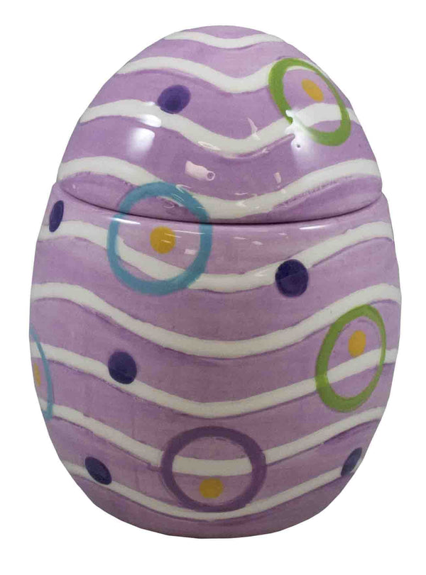 Purple Ceramic Egg with Dots and Stripes